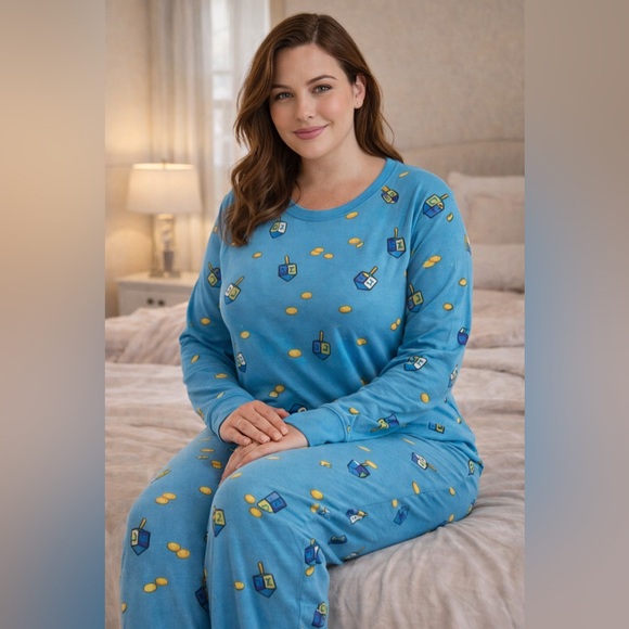 NIP Target Women’s Hanukkah Cotton Pajama Set Dreidel Print Blue Size Small - Picture 1 of 7